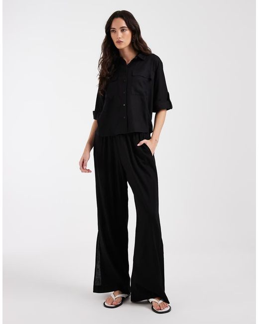 Aware Black Linen Blend Sleeve Detail Safari Shirt Co-ord