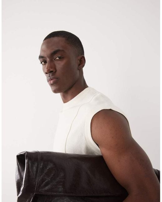 ASOS White Oversized Knitted Vest With Piping Detail for men