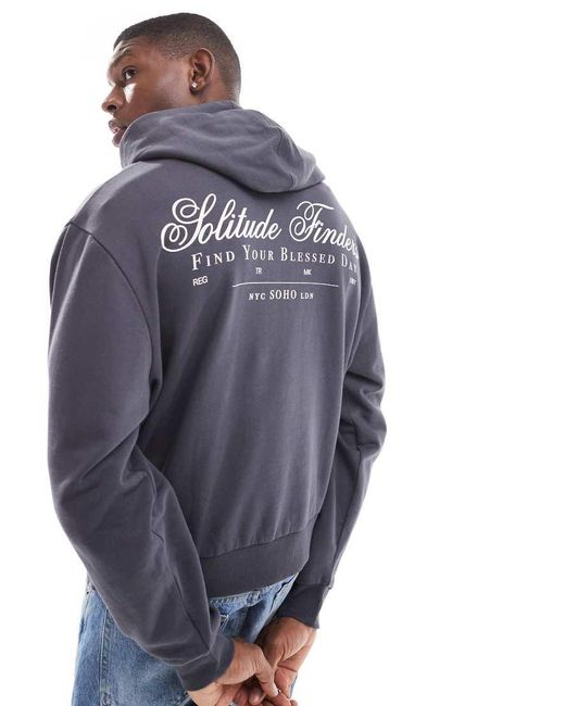 Sudadera Gris Carbón De Corte Cuadrado Extragrande Con Capucha Y Estampado En La Espalda De ASOS de hombre de color Blue