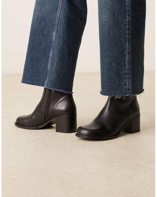 ASOS Blue Rory Leather Round Toe Heeled Ankle Boots