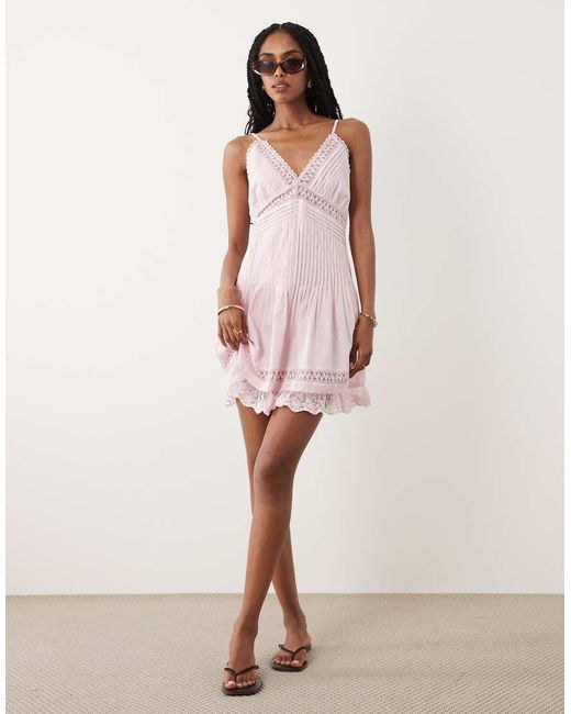 Miss Selfridge Pink Cami Lace Detail Mini Dress