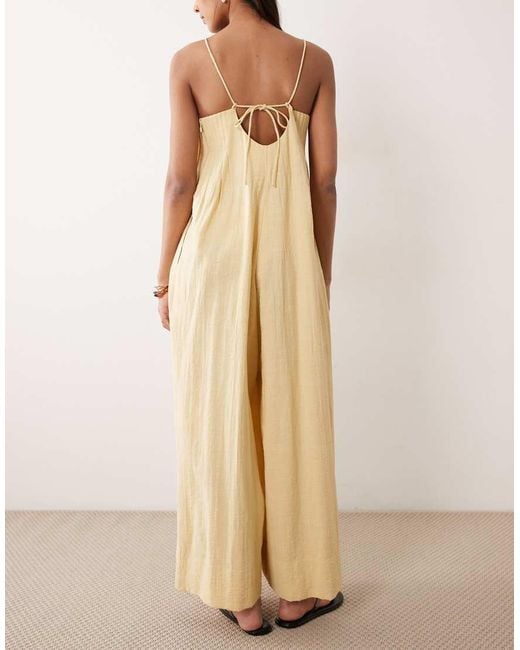 ASOS Natural Wide Leg Jumpsuit With Pintuck Detail