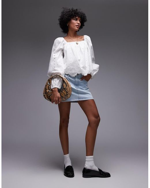 TOPSHOP Gray Cutwork Long Sleeve Top