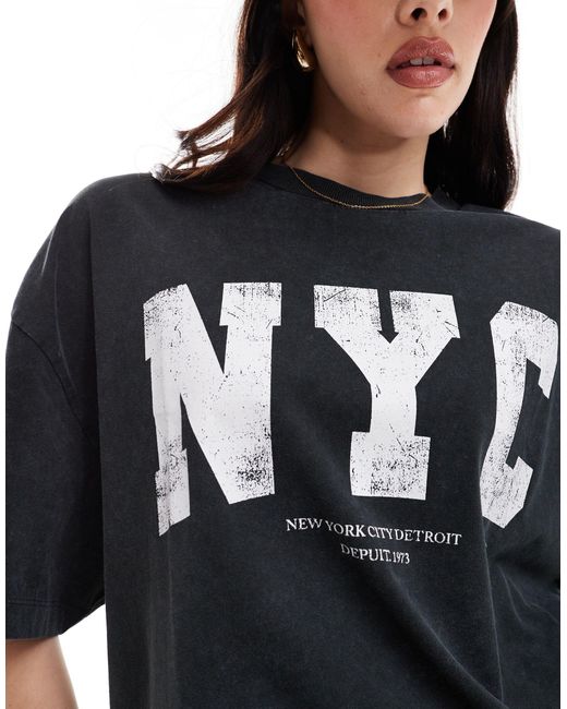 T-shirt oversize à imprimé nyc - anthracite délavé ASOS en coloris Gray