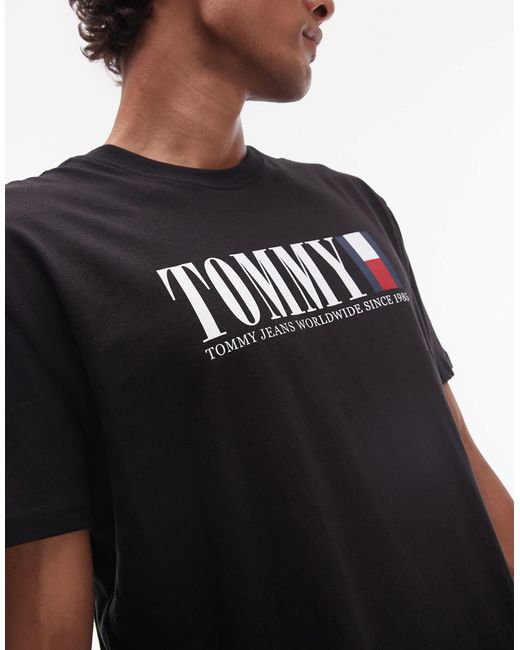 Tommy Hilfiger Black Linear Flag Logo T-shirt for men