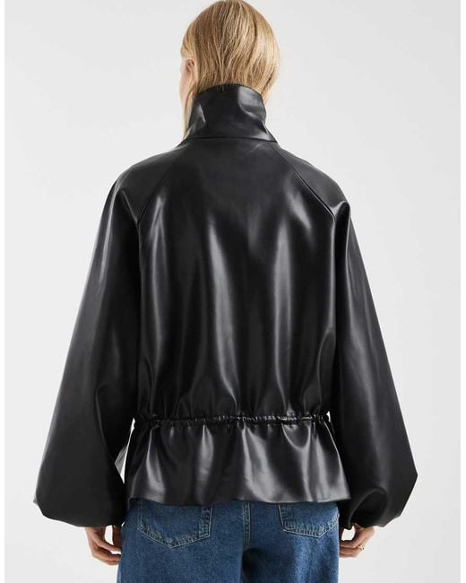 ASOS Blue Gathered Waist Bubble Pu Jacket