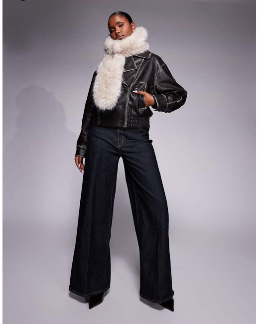 River Island Gray Faux Leather Cropped Trench Jacket