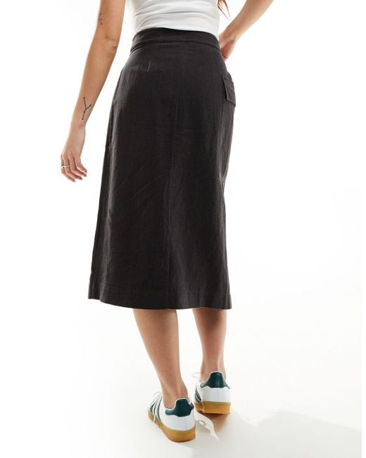 & Other Stories Black Asymmetric Wrap Midi Skirt With Utility Pocket Detail