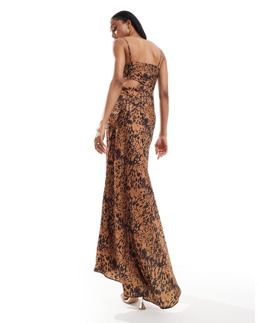ASOS Brown Asos Design Tall Satin Cowl Midaxi Dress With Cut Out Waist And Graduated Hem