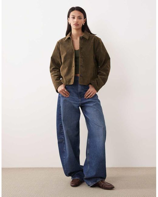 Gina Tricot Green Faux Suede Short Jacket