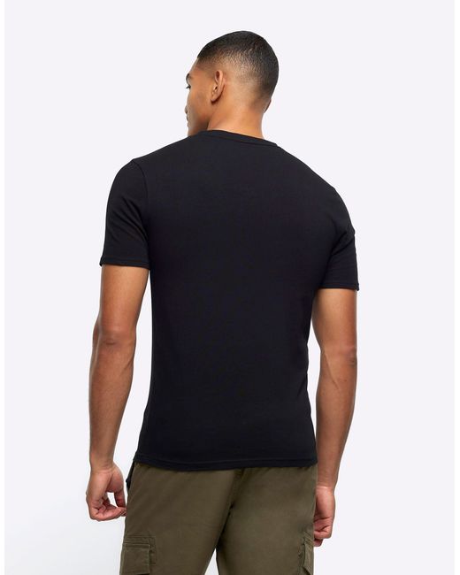 River Island Black Muscle Fit V Neck T-shirt for men