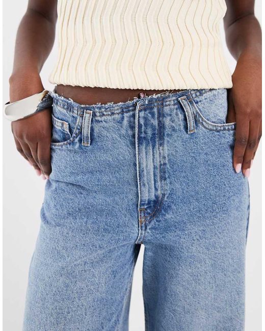 ASOS Blue Low Rise Raw Waistband Straight Leg Jeans