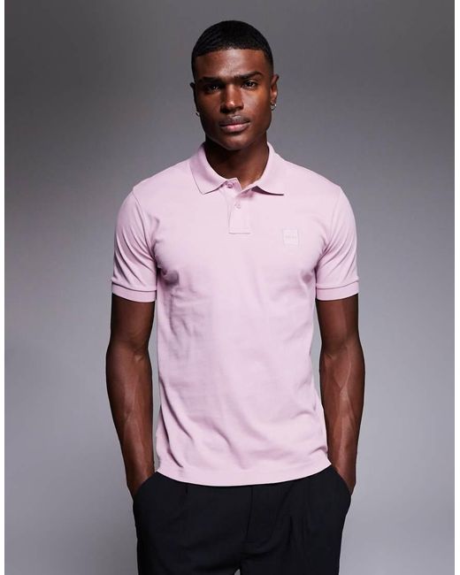 Boss Purple Passenger Tonal Logo Pique Polo Shirt for men