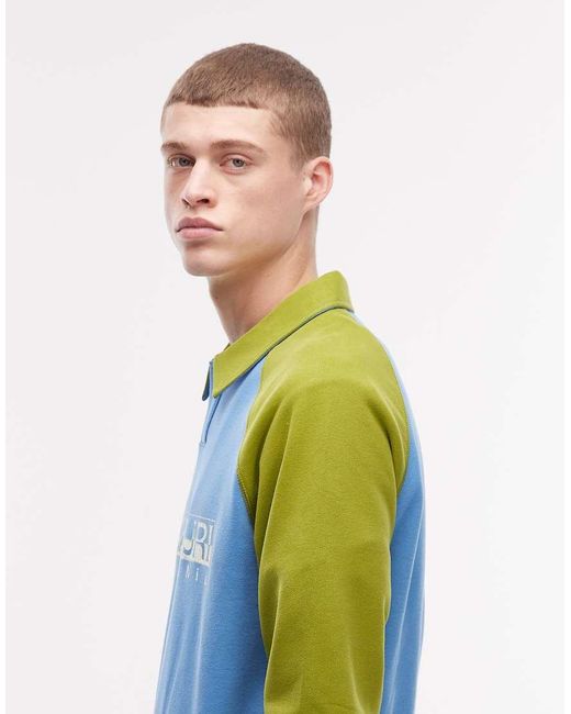 Napapijri Blue Logo Long Sleeve Polo Shirt for men
