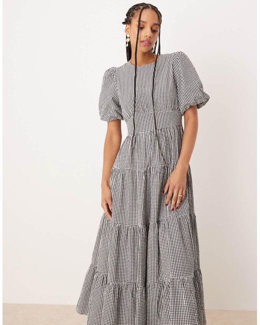 Ricky - robe mi-longue à manches courtes - vichy et blanc Nobody's Child en coloris Gray