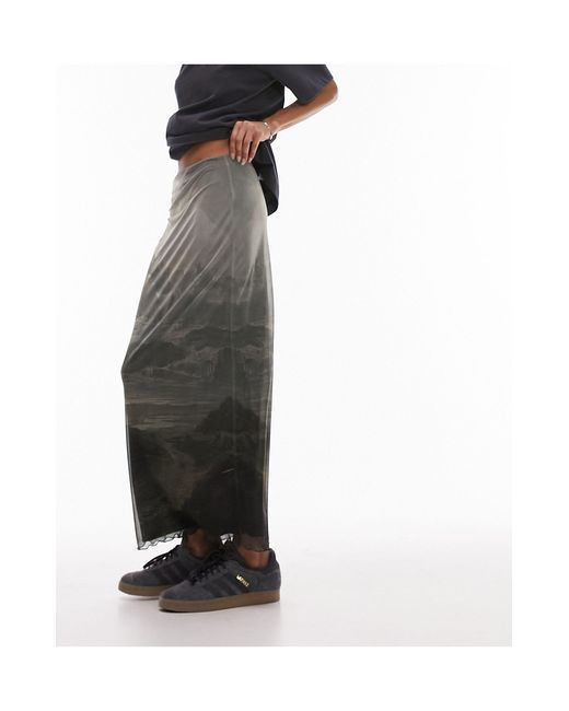 TOPSHOP Black Scenic Mesh Midi Skirt