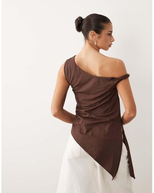 ASOS Natural Mix & Match Linen Look Longline Top With Asymmetric Hem