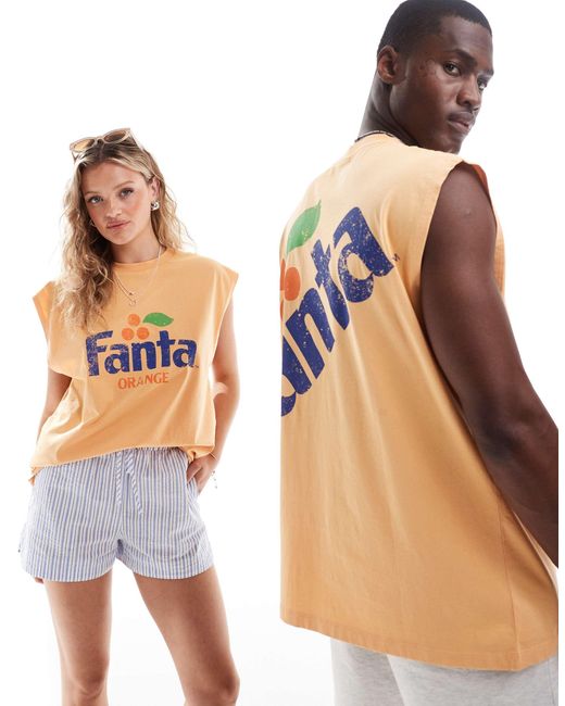 Débardeur unisexe oversize sous licence avec imprimé logo fanta - délavé ASOS en coloris White