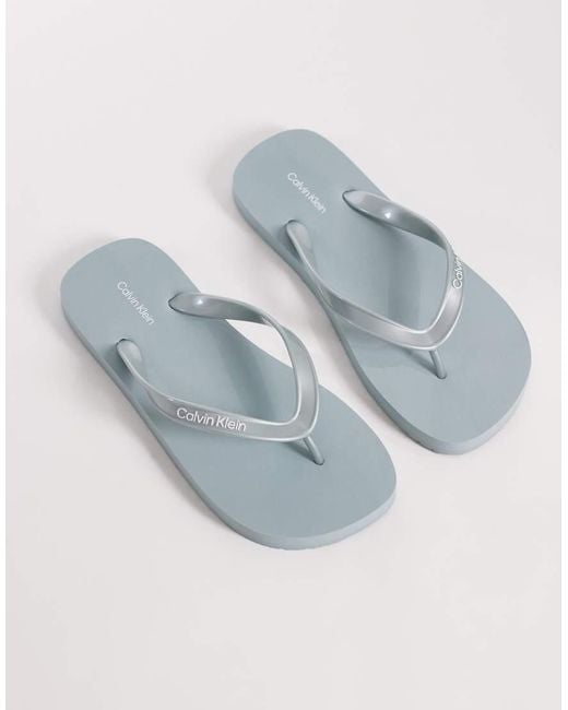 Calvin Klein Blue Jeans Metallic Flip Flops