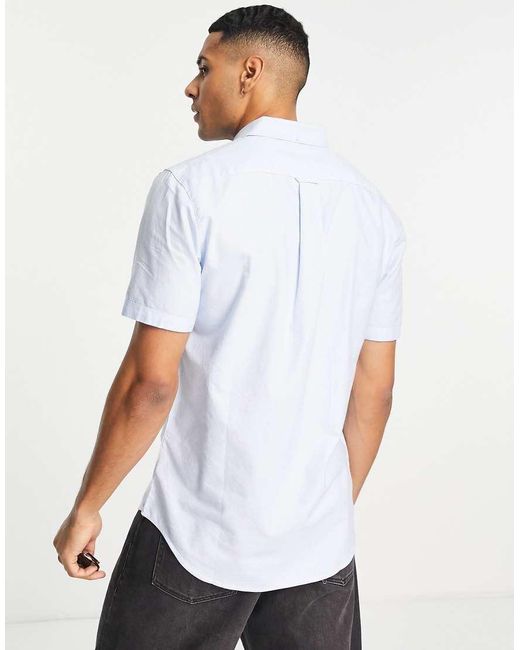 Farah Blue Brewer Slim Fit Short Sleeve Shirt for men