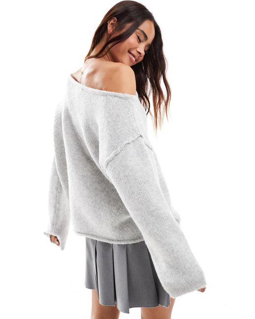 Miss Selfridge White Asym Off The Shoulder Slouchy Cosy Knit Jumper