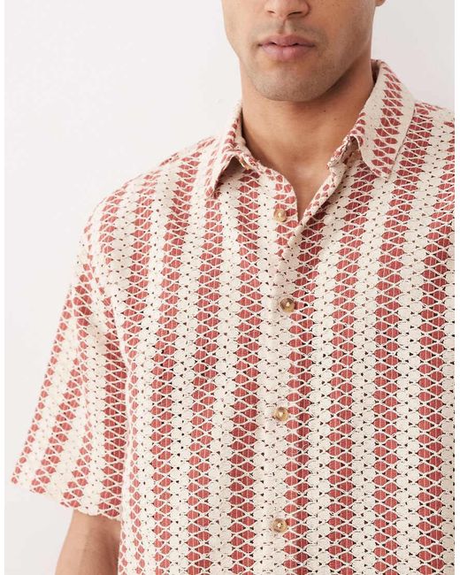 ASOS Pink Relaxed Crochet Stripe Shirt for men