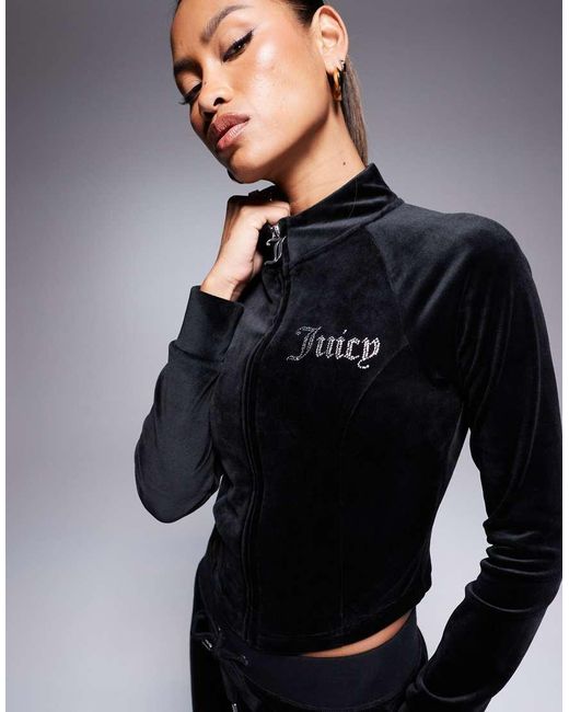 Juicy Couture Blue Velour Cross Corset Zip Through Track Top Co-Ord