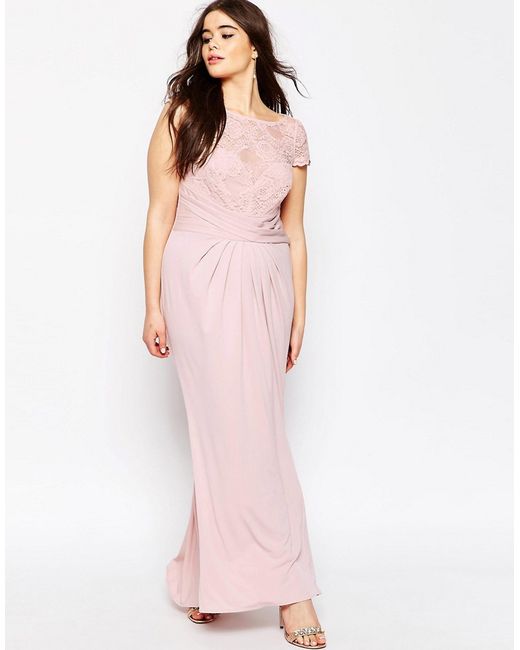  Asos  Wedding  Pleated Maxi Dress  With Lace Top Blush  in 