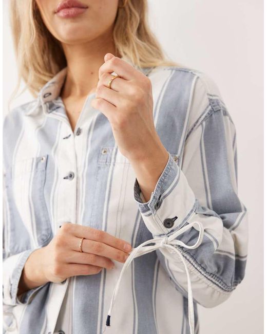 Free People Blue Crossroads Oversized Button Down Stripe Shirt