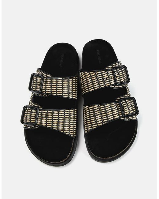 Sandali Sliders Bassi Neri Stampati Con Fibbia di Pull&Bear in White da Uomo