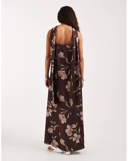 Pretty Lavish Multicolor Elowen Satin Bandeau A Line Maxi Dress With Scarf