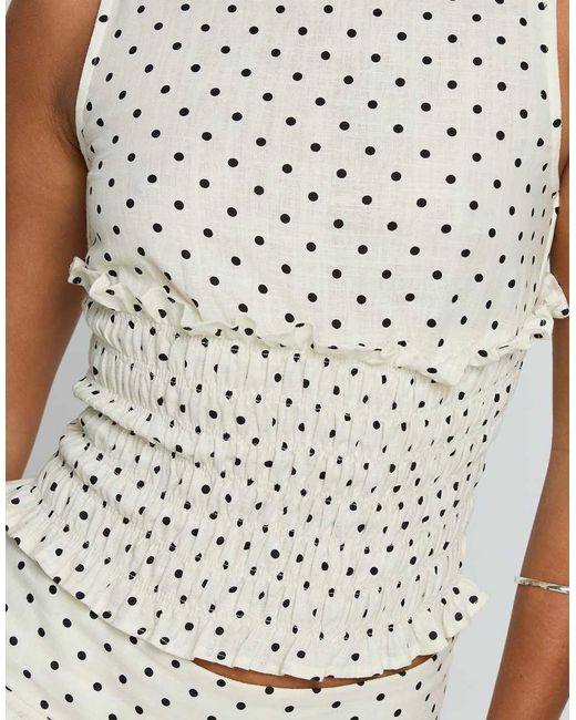 Princess Polly White Roxee Linen Blend Frill Detail Shirred Waist Sleeveless Top Co-ord