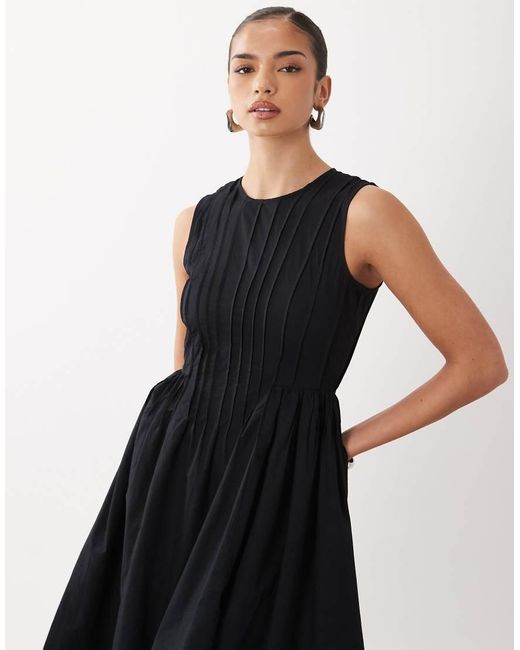 Vila Black Pleated Waist Detail Midi Dress