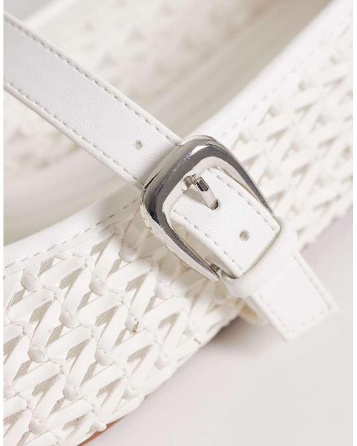 ASOS White Wide Fit Leah Weave Detail Mary Jane Ballets