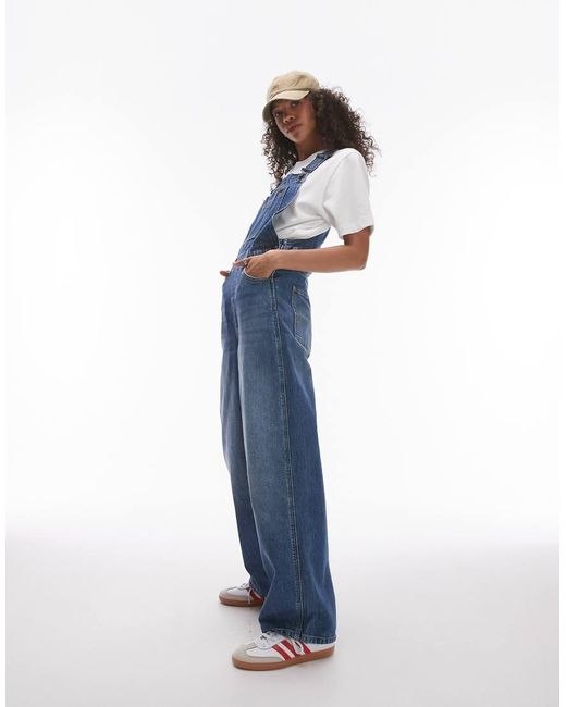 TOPSHOP Blue Denim Crosshatch Dungaree