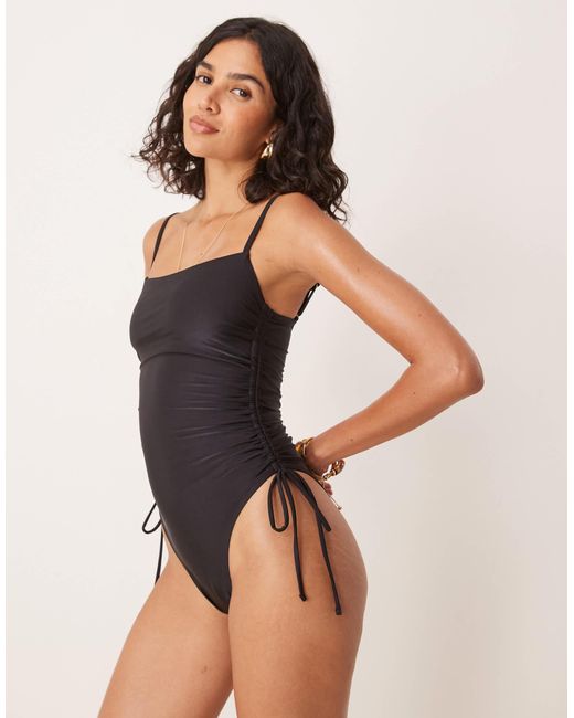 Tala Brown Ruched Adjustable Tie Side Shaping Swimsuit