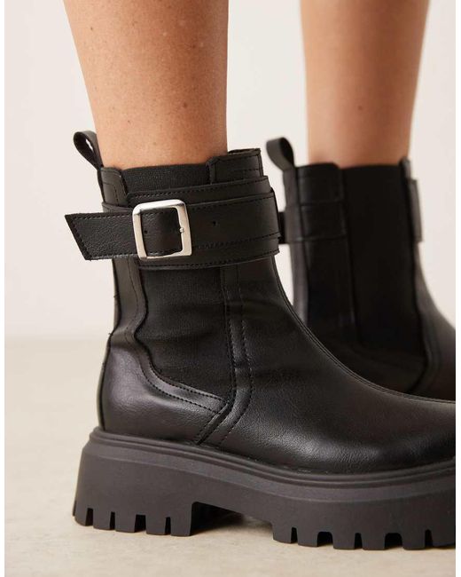 ASOS Black Astrid Chunky Chelsea Boots With Buckles
