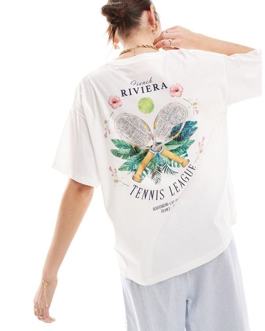 JJXX White Oversized Riviera Tennis Back Print T-shirt
