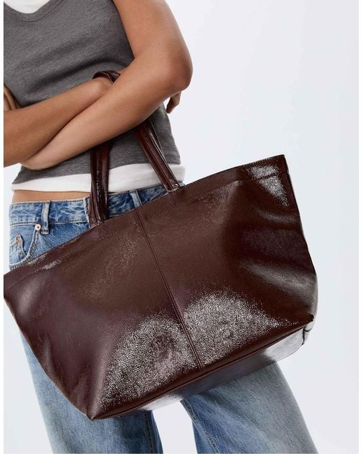 Stradivarius Brown – shopper aus kunstleder