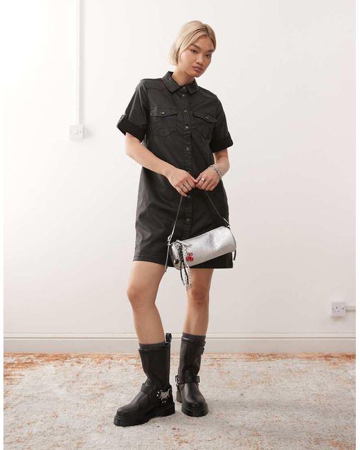 Noisy May Black Button Through Coated Dress