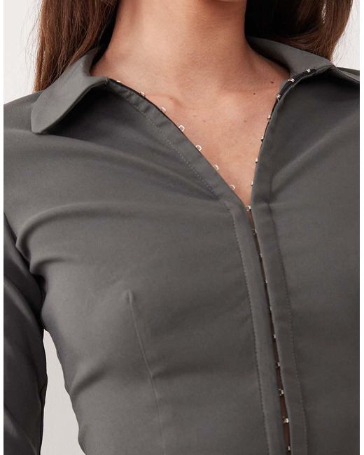 Motel Gray Co-ord Alika Tailored Button Up Shirt