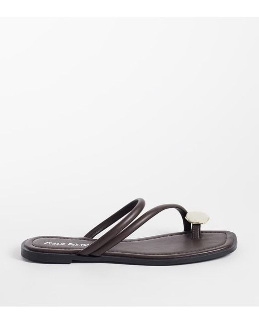 Public Desire Brown Farron Flat Sandals With Faux-stone Appliqué