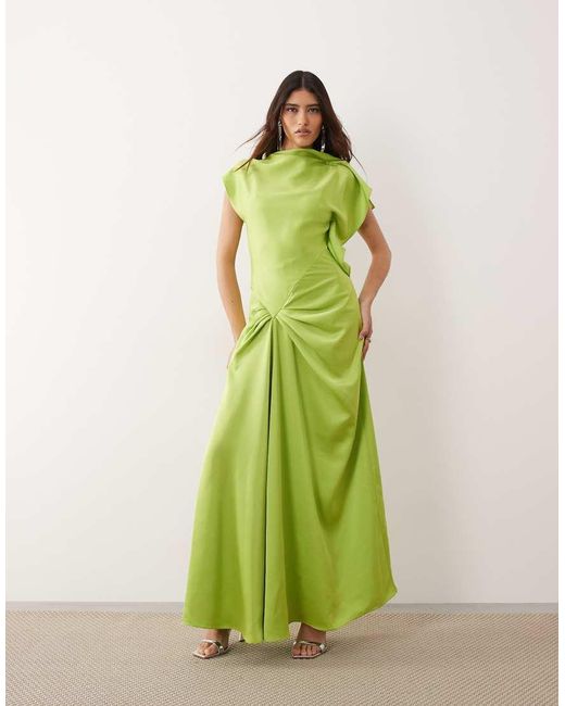 ARRANGE Green Split Shoulder Draped Maxi Dress