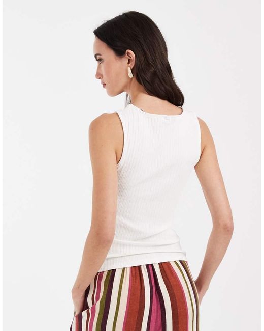 Vero Moda White Flat Rib Boat Neck Sleeveless Jersey Top