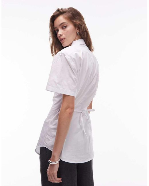 ASOS White Shoulder Pad Short Sleeve Shirt With Polka Dot Tie