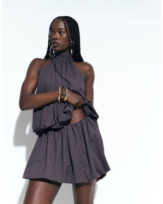 ASOS Blue Co-Ord Linen Look Puffball Bloomer Shorts