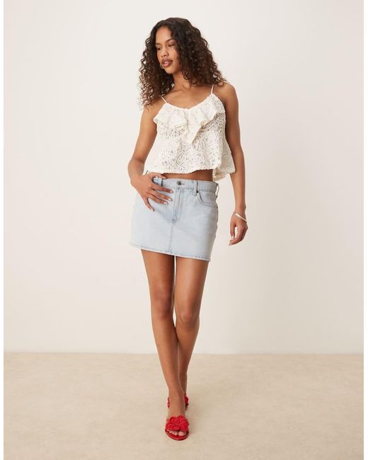 ASOS White Textured Lace Frill Detail Tie Back Cami Top