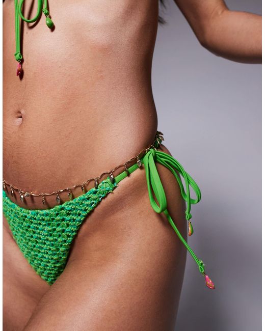 ASOS Green Rosie Charm Crochet Tie Side Bikini Bottom