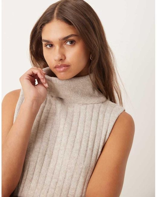 Vila Natural Ribbed High Neck Sleevless Knitted Vest