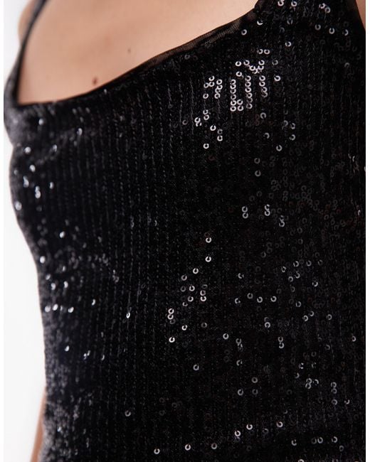 ASOS Black Allover Sequin Square Neck Top